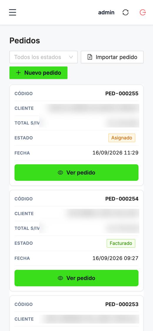 Pedidos desde el celular del vendedor